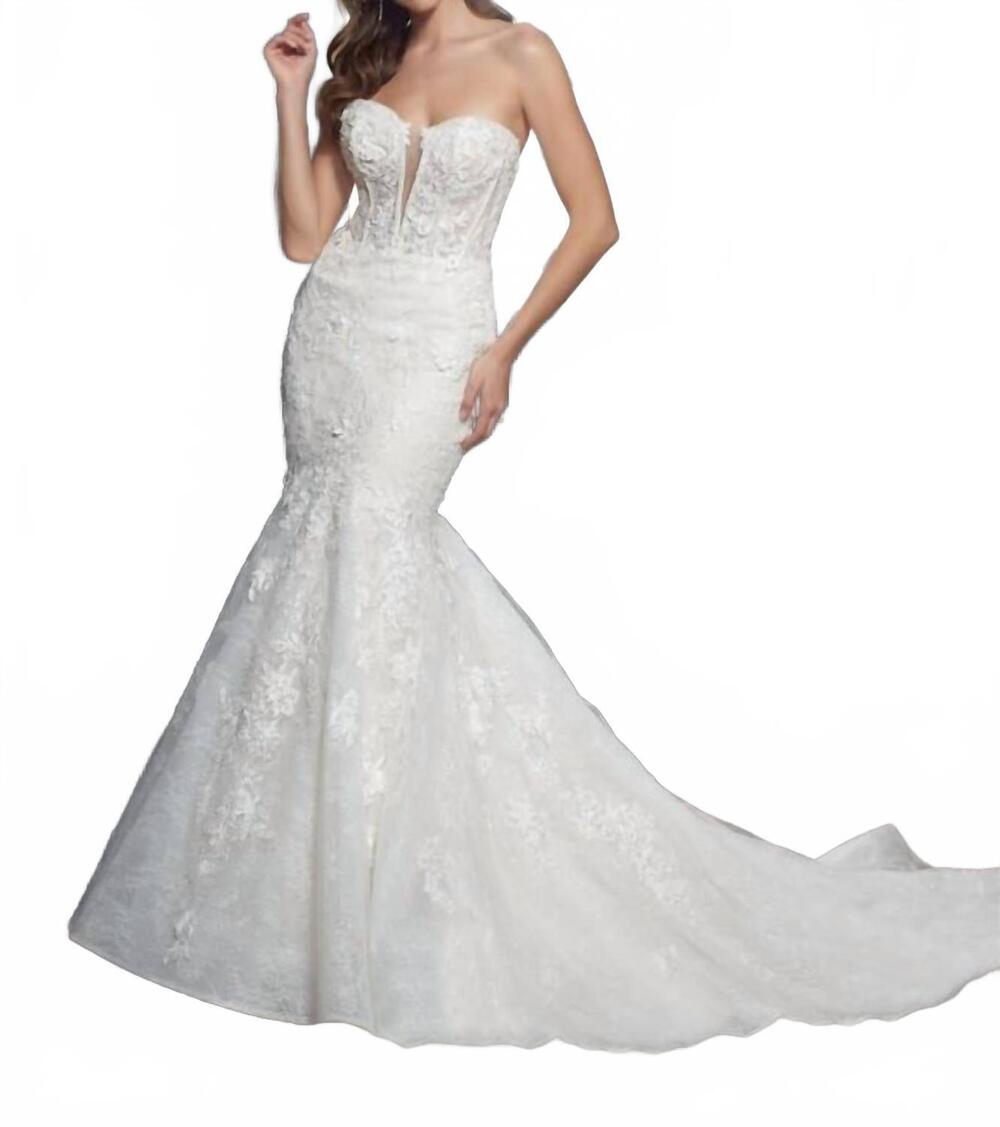 NEW CHRISTINA WU corset bodice strapless bridal gown in ivory/almond/nude/silver
